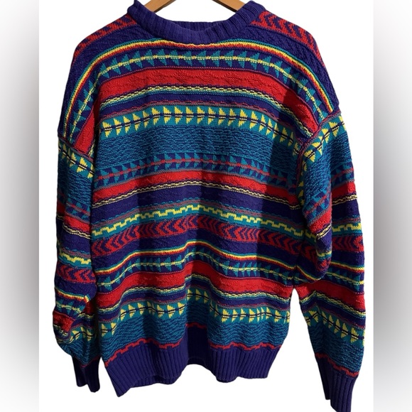 Vintage 80s 90s Woolrich cotton sweater rainbow jumper crewneck XL flawed - Picture 4 of 11